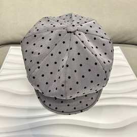 实拍波点八角帽子女春夏新款显脸小韩版韩国ins百搭蓓蕾帽报童帽