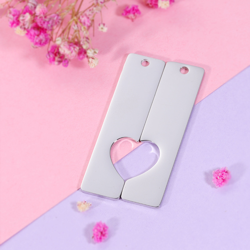 Customization Laser Engraving, Heart Shape, Rectangle Pattern 1 Set 50*12.5mm 304 Stainless Steel PVD Coated Real Gold Plated Customization Laser Engraving Heart Shape Rectangle Pendant DIY Jewelry Accessories