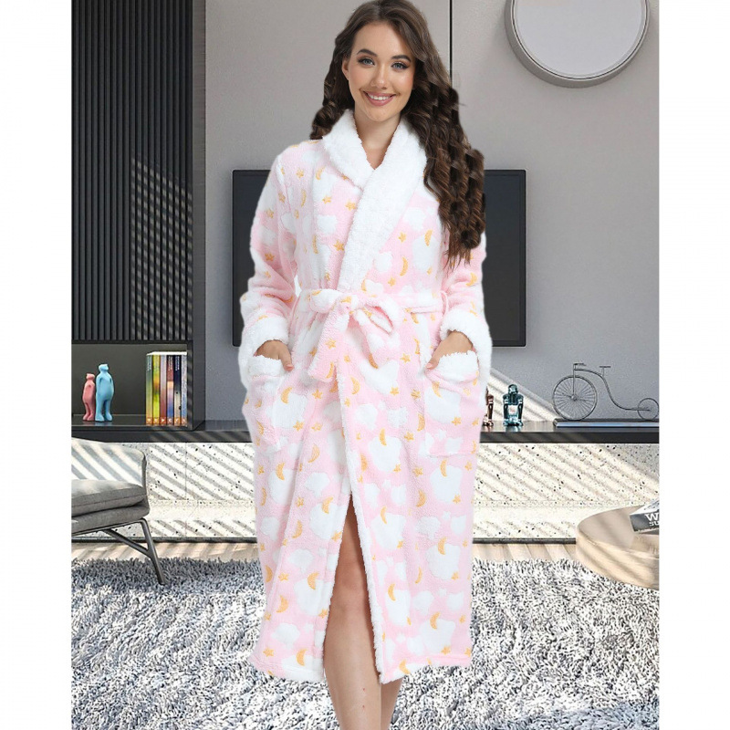 Cross-Border Women's Flannel Nightgown Long Bathrobe Women's Nightgown Home Clothes
