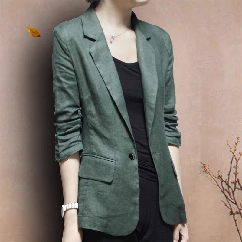 Spring New Style Linen Thin Blazer Women's Jacket Cotton-Linen Three-Quarter Sleeves Slim Fit Casual Elegant Versatile Stylish Spring New Style Linen Thin Blazer Women's Jacket Cotton-Linen Three-Quarter Sleeves Slim Fit Casual Elegant Versatile Stylish