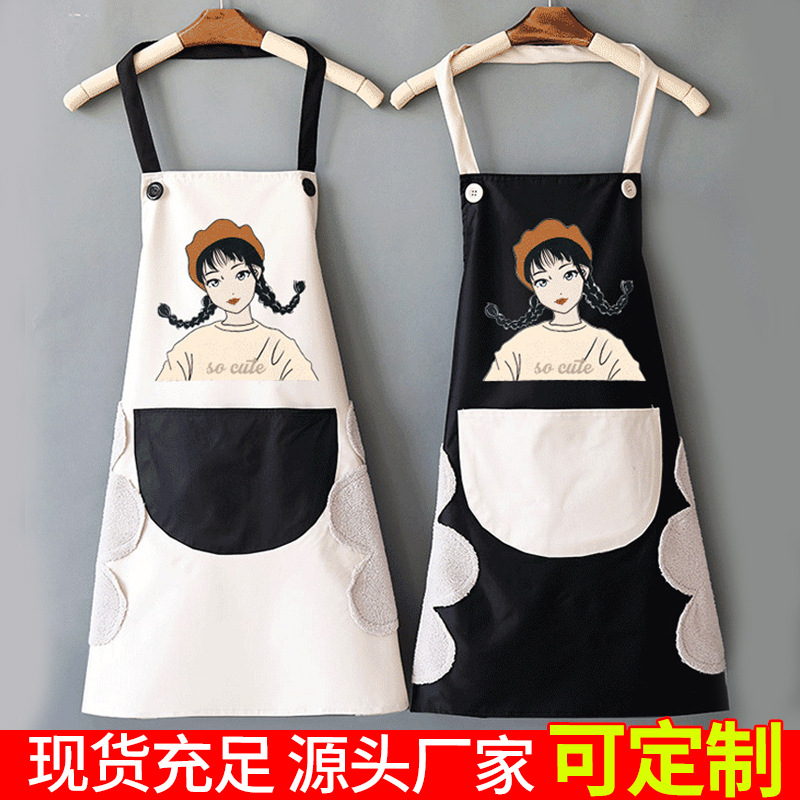 Delantal de mano borrable al por mayor cocina Halter delantal de Bolsillo grande Niña de dibujos animados delantal impermeable