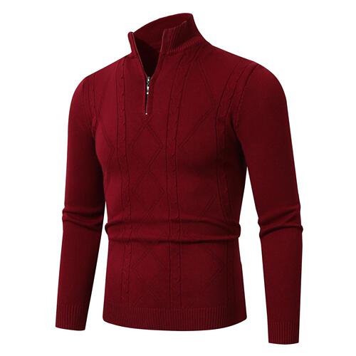 New men's stand-up collar sweater, stylish casual striped half-zip turtleneck knit sweater for men.
