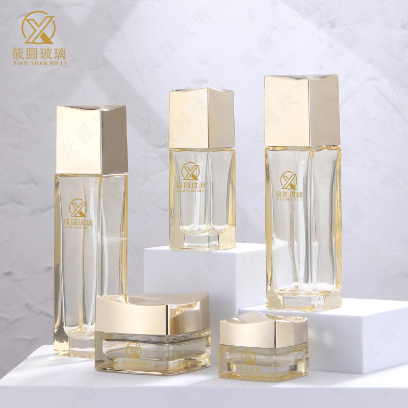 批发120ml透明玻璃瓶按压式精华乳液瓶膏霜瓶旅行便捷小样套装瓶