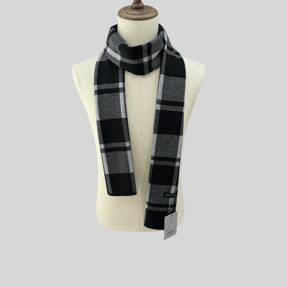 Herbst und Winter Neuer karierter Herrenschal Vielseitiger warmer Strickschal aus Mischgewebe für das Geschäft Einfacher_voghion.com