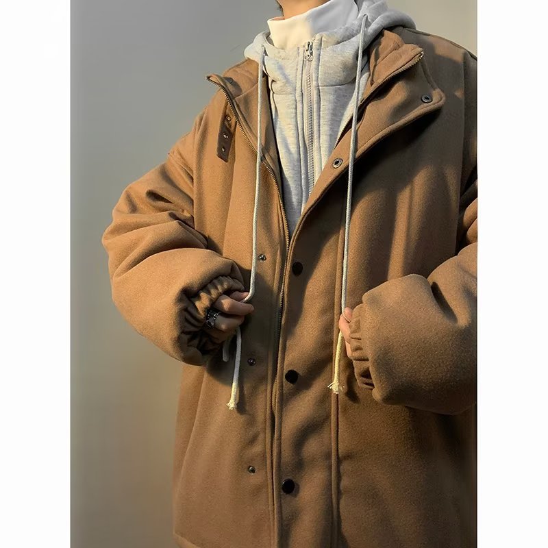 Ropa de algodón de dos piezas falsa, estilo de datos de pareja, ropa de algodón, ropa de moda de plumas, ropa de moda para hombres, chaqueta abrigada de invierno de dos piezas falsa