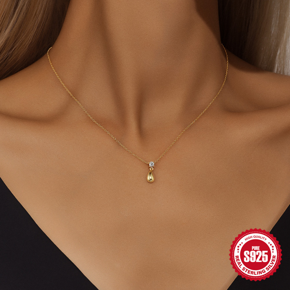 Collar de gota de agua brillante, estilo ins, temperamento, diseño tridimensional de nicho simple, cadena de clavícula de todo fósforo de plata de ley S925