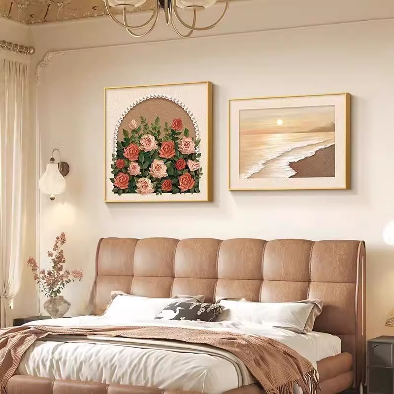 Rose Flower Bedroom Bedside Decorative Painting Retro Niche Dining Room Mural French Middle Style Room Hanging Painting