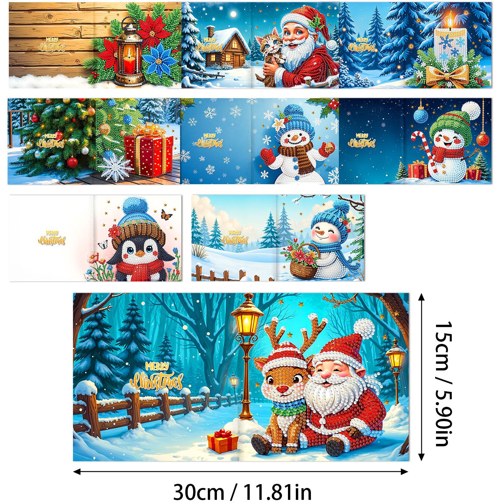 Explosiones transfronterizas de Navidad multiserie de tarjetas de felicitación puntuales hechas a mano 9 conjuntos de sobre de diamante 6 conjuntos de dibujos animados