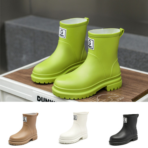 Cross-border exclusive fashion women's rain boots women's European and American style mid-calf rain boots women adult anti-slip wear-resistant waterproof rubber shoes