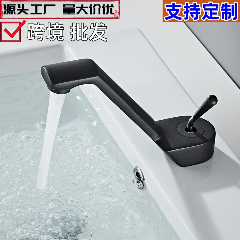 Powder room washbasin gunmetal gray faucet bathroom cabinet washbasin Nordic creative faucet hot and cold all-copper Powder room washbasin gunmetal gray faucet bathroom cabinet washbasin Nordic creative faucet hot and cold all-copper