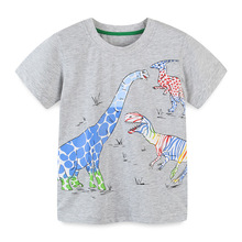 歐美風格夏季新款兒童T恤針織棉圓領中小童卡通t恤衫可愛恐龍童t