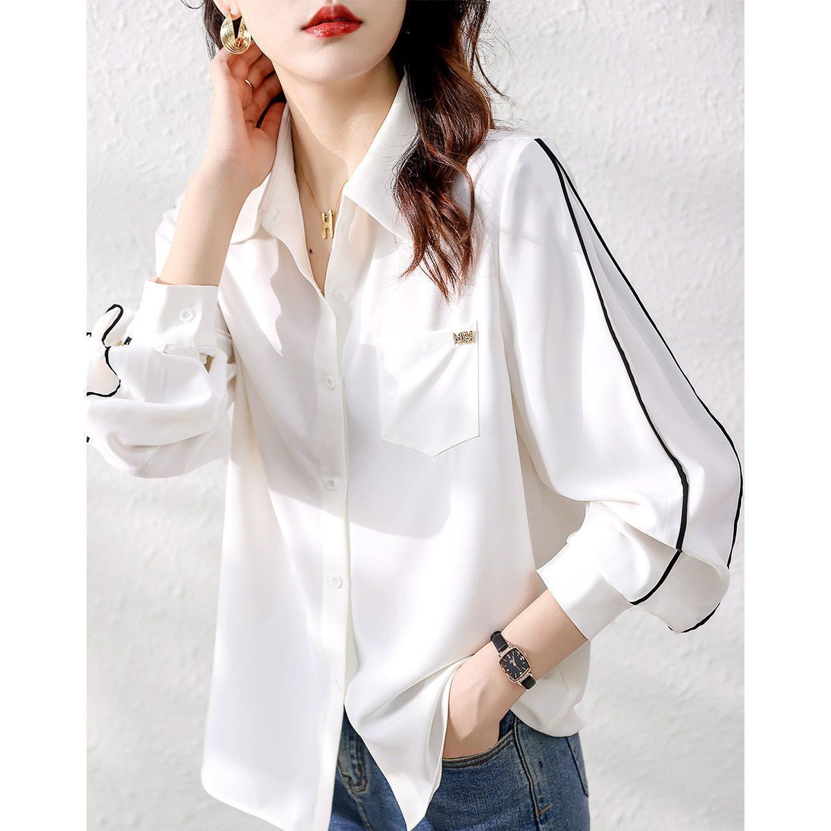 Summer Lightweight Elegant White Chiffon Blouse For Women,...