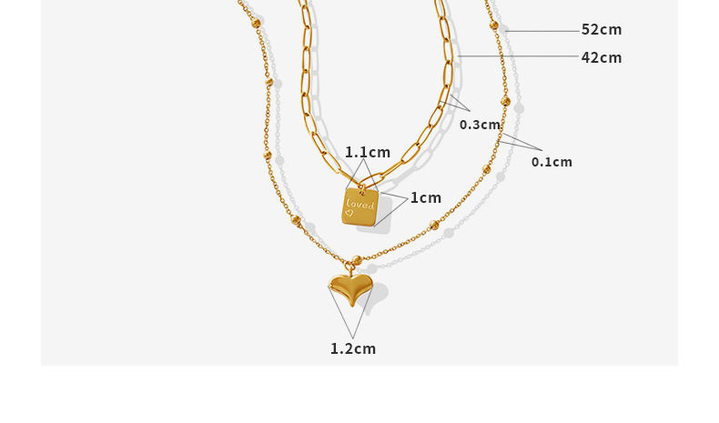 Collar De Capas Múltiples De Acero De Titanio Cuadrado Geométrico En Forma De Corazón Doble A La Moda display picture 1
