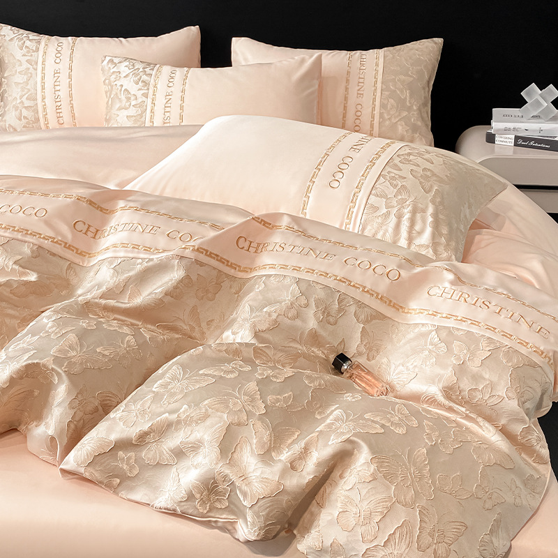 Juego de cuatro piezas de cama jacquard de seda de hielo de verano 2025 nueva funda de edredón de sábana fresca ropa de cama de alta gama de lujo ligero