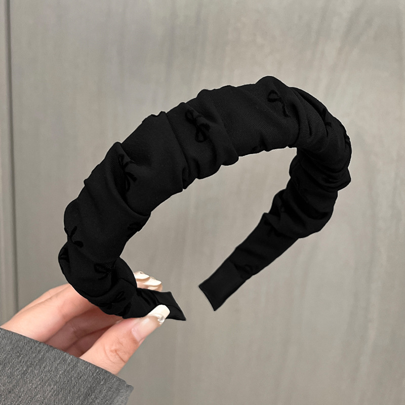高級気質の黒い灰色のしわの蝶結びの愛の波の点のカチューシャの高い頭のトップのカチューシャのスポンジの布芸の百合の髪飾り|undefined