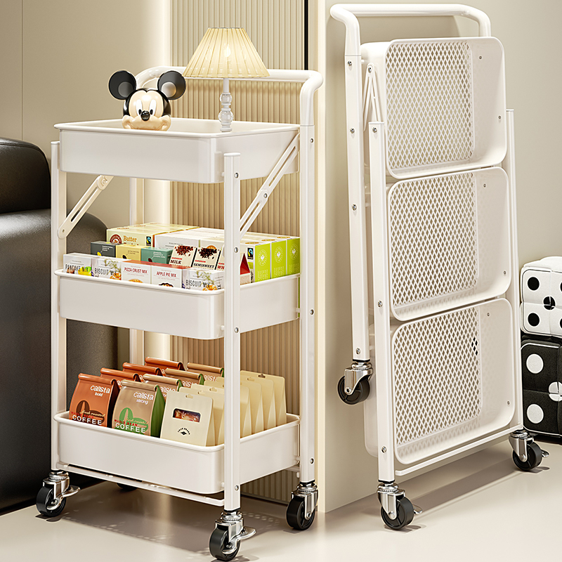 German-style small cart storage rack, multi-layer floor-standing shelf for kitchen, living room, books, mobile baby toys, and snack storage