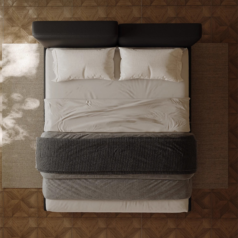 Cama flotante de bloque de tofu alto y bajo minimalista de estilo italiano, cama de cuero de vaca de primera capa, cama de cuero para dormitorio principal, cama doble 2*2.2, cama de matrimonio