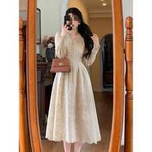 大码胖mm茶歇法式高级感蕾丝连衣裙秋冬显瘦小香风气质长裙200斤