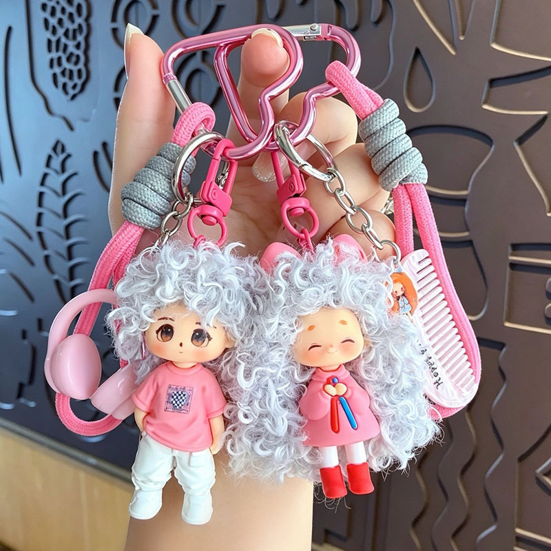 Cartoon creative couple style fluffy boy and girl keychain, cute phone strap accessory, bag pendant, small gift Cartoon creative couple style fluffy boy and girl keychain, cute phone strap accessory, bag pendant, small gift