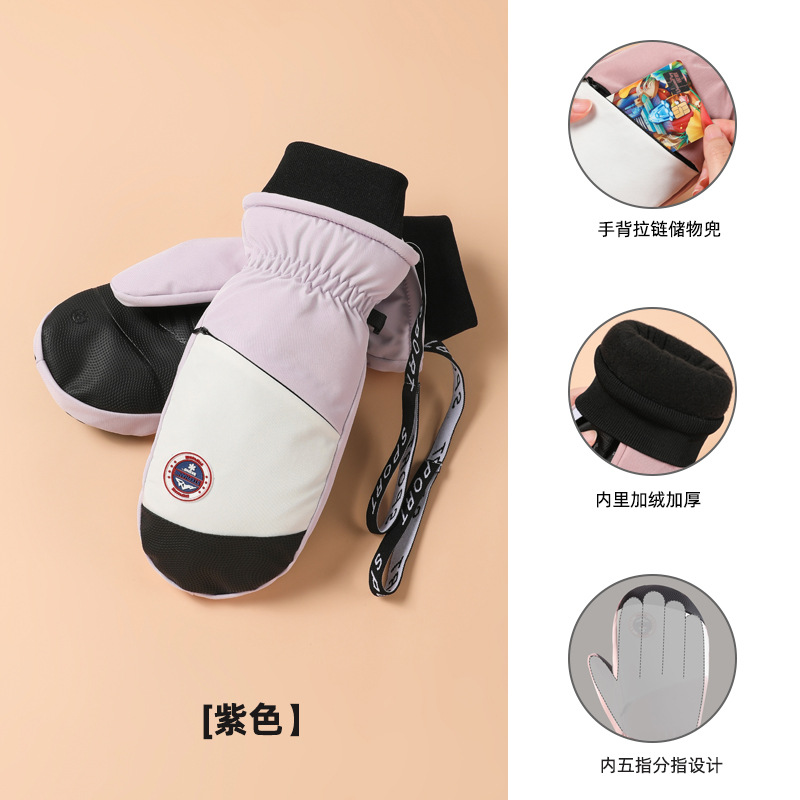 Guantes de esquí de una sola tabla para hombres y mujeres impermeables engrosados cálidos interiores de cinco dedos pantalla táctil de mapache guantes de otoño e invierno