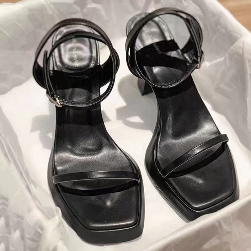 2025 Summer Thick Heel Strap High Heel Design Niche Pink Sexy Waterproof Platform Square Toe Sandals for Women