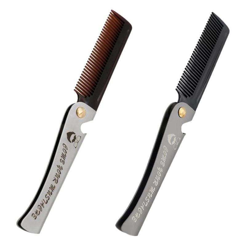 Los hombres portátiles de acero inoxidable peine con primavera peine plegable retro gran espalda peine aceite peine herramientas del pelo