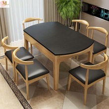 火烧石餐桌椅组合现代简约可伸缩圆台单人桌子实木餐桌家用小户型