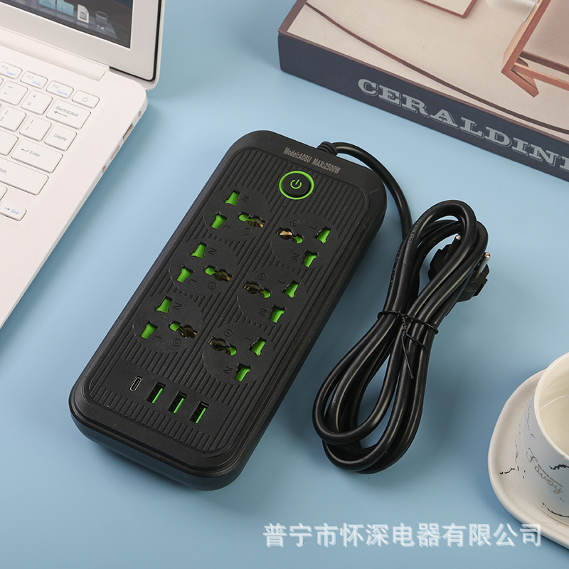 Conector transfronterizo 3USB con puerto PD seis 18 orificios estándar británico estándar europeo y estándar americano con puerta de seguridad con cable de interruptor general