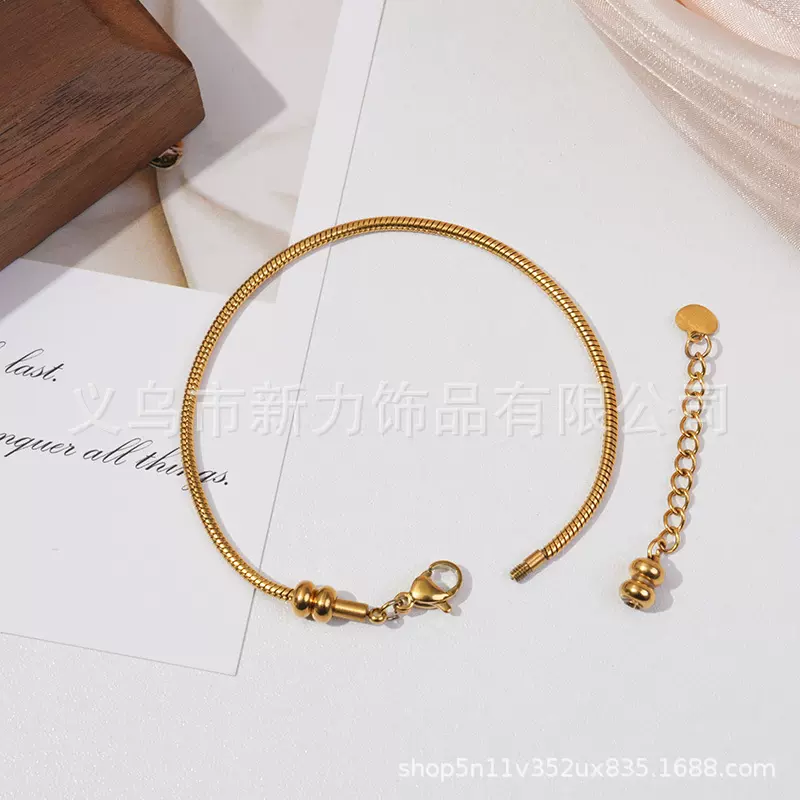 跨境新款高级百搭手链钛钢时尚轻奢DIY手饰配链钛钢镀24K基础款