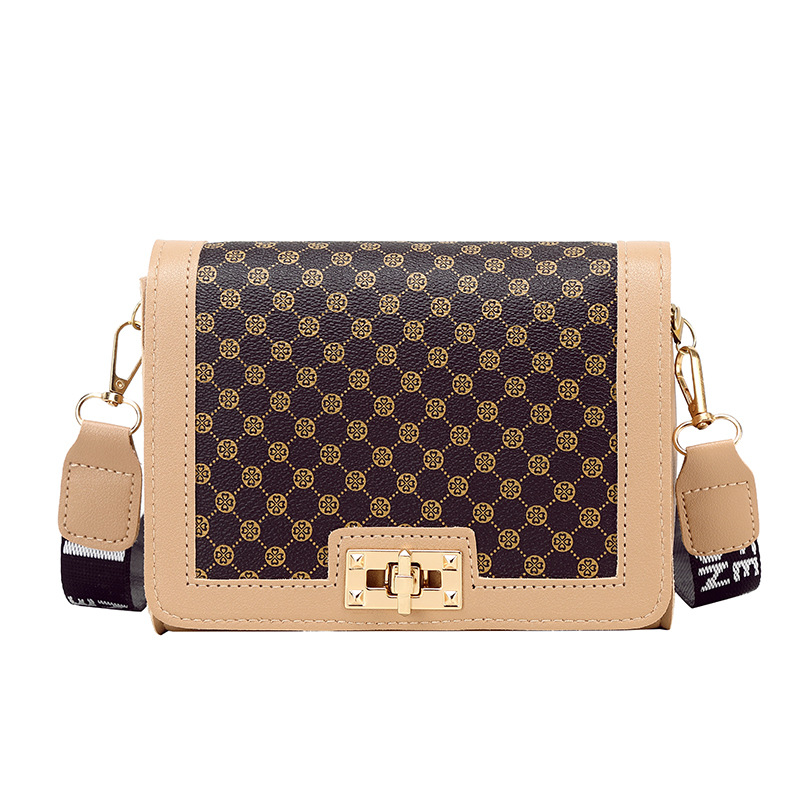 대외 무역 여성 가방 2024 새로운 여성 가방 유행 인쇄 된 자물쇠 버클 크로스 바디 컬러 대비 작은 광장 가방