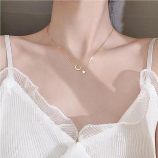 Japanese and Korean New Style Necklace Niche Full Diamond Moon Short Clavicle Chain Elegant Internet Popular Women's Trendy Simple All-match Necklace