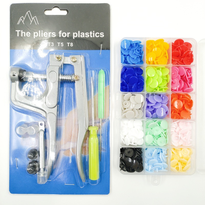 Botón de color T5 resina de cuatro cierre conjunto + abrazadera de mano botón de plástico botón de clavos sin costura botón de resina para niños