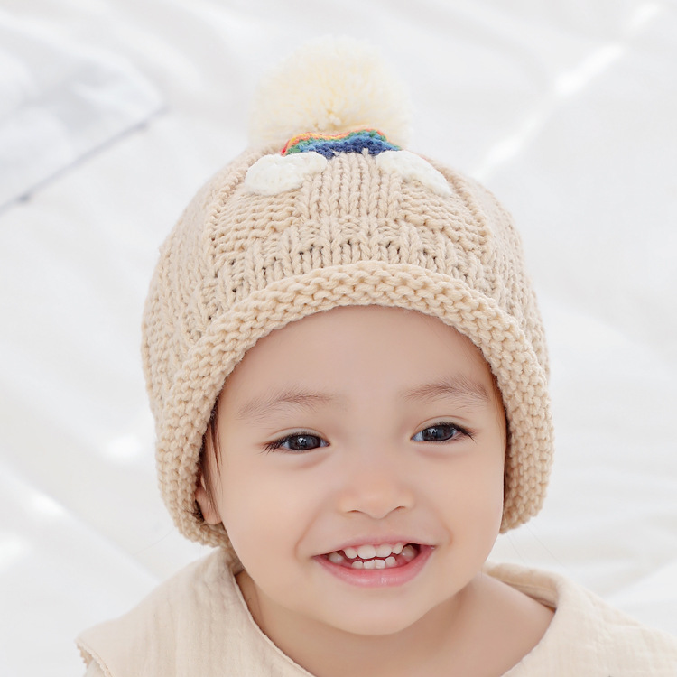 wookid儿童秋冬毛线帽婴幼儿可爱彩虹保暖针织1-2岁韩国儿童帽子详情3