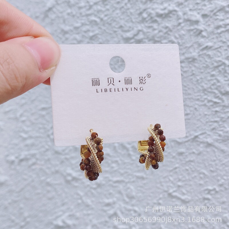 丽银/丽贝丽影复古豹纹耳环秋冬新款时尚几何虎眼石耳坠耳饰女|undefined