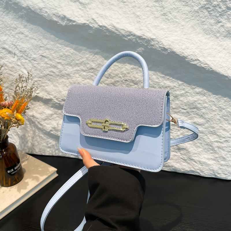 Moda cerradura hebilla contraste color costura tendencia viajero 2025 primavera pequeño bolso cuadrado personalidad femenina estilo ins bolso de mensajero retro