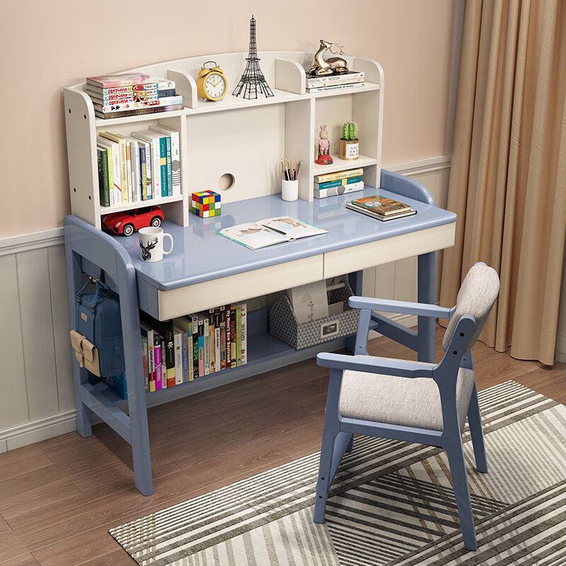 Solid Wood Bookshelf Integrated Table Bedroom Nordic Primary and Secondary School Students Learning Writing Table 2025 Internet Red Children's Desk