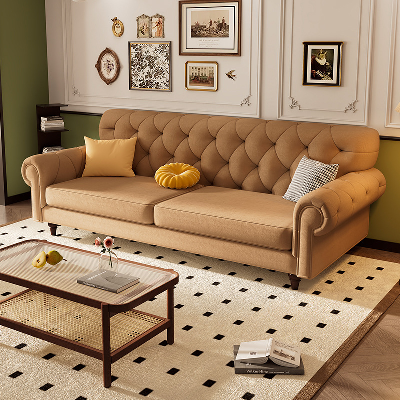 法式复古布艺沙发现代简约客厅小户型欧式直排4人三人位美式沙发