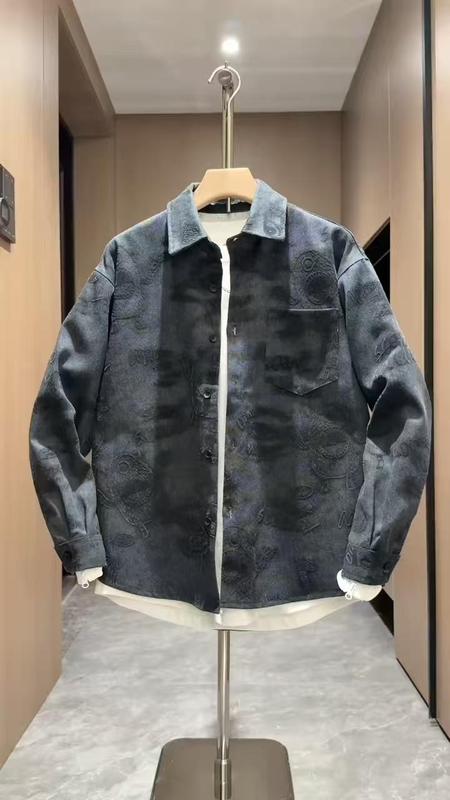 秋季新款立体压花牛仔外套男士潮流宽松百搭痞帅衬衫休闲上衣夹克|undefined