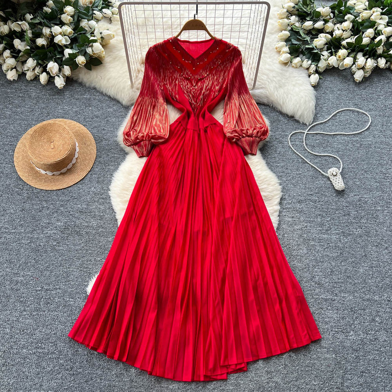 Carefully Selected Celebrity Palace-Style Puff-Sleeved Dress for Women in Autumn with Tassel Design, Light and Mature, Royal Sister's Elegant and Long Hem Carefully Selected Celebrity Palace-Style Puff-Sleeved Dress for Women in Autumn with Tassel Design, Light and Mature, Royal Sister's Elegant and Long Hem