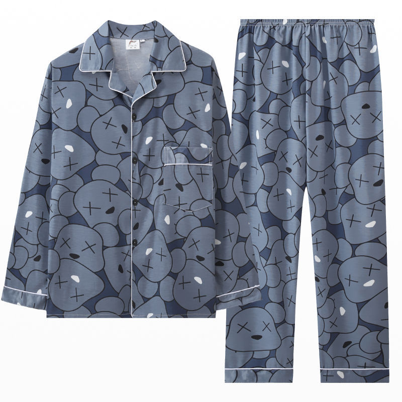 Pijamas de primavera y otoño de algodón de manga larga para hombres pijamas de otoño e invierno para hombres jóvenes de mediana edad delgada día de verano traje de uso doméstico