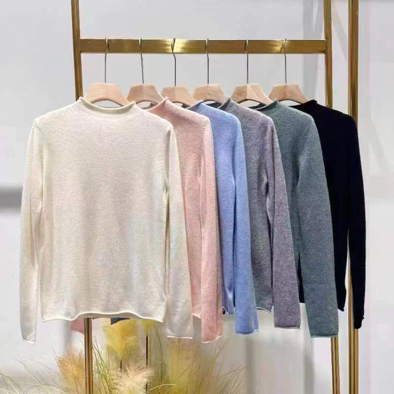Solid Color High-end Cashmere Women's Cashmere Sweater Elegant Small Curl Half-turtleneck Turtleneck Warm Sweater Base Sweater