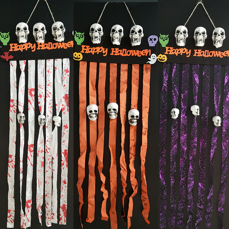 Decoración de Halloween de la casa embrujada de la atmósfera de terror decoración de props de simulación de pequeños fantasmas colgantes colgantes de cráneo colgantes de cortina de puerta