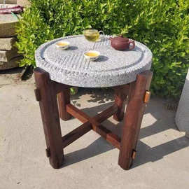 批发石桌茶台石磨茶盘桌旧石器民宿酒店老磨盘茶桌仿古家用磨盘桌