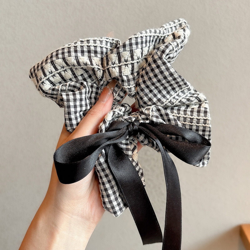 1 # 검은색 체크무늬 사각 머리끈 S사이즈-20cm