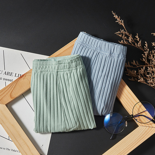 GTOPX MAN Men's Home Pants Loose Personalized Solid Color Ribbed Cotton Shorts Arrow Pants One Piece Cross-border Shipping