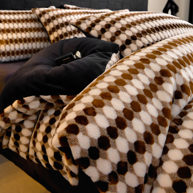 Nuevo invierno de conejo cálido de peluche de cuatro piezas de alta calidad antiestática leche edredón cubierta de cama gruesa