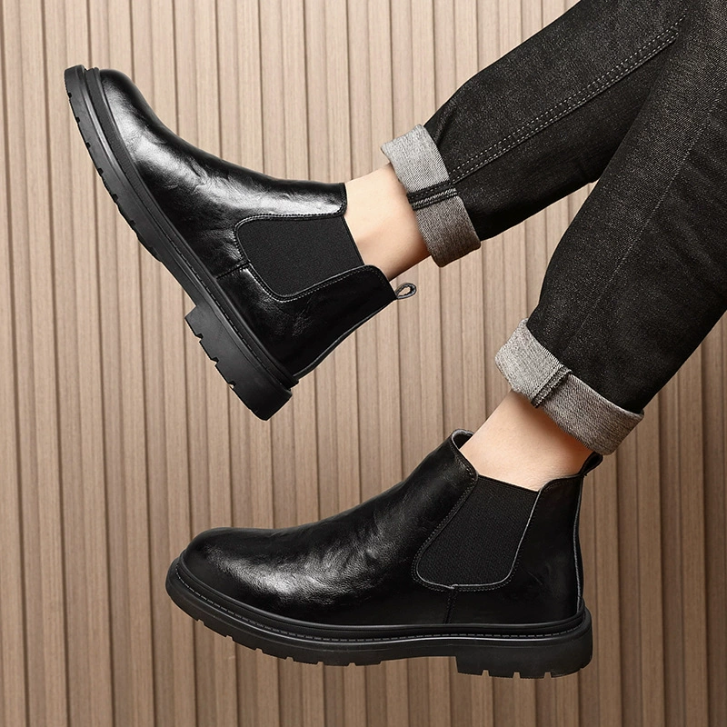 Мартина сапоги мужской английский стиль кожаный меховый локомотив красивый орнаментный сапоги Челси дышащие черные кожаные туфли