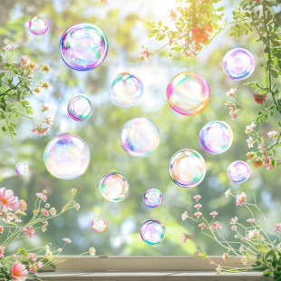 Aike Jd2355 Cartoon Dreamy Colorful Bubble Printed Glass Sticker Room Living Room Window Removable Electrostatic Sticker