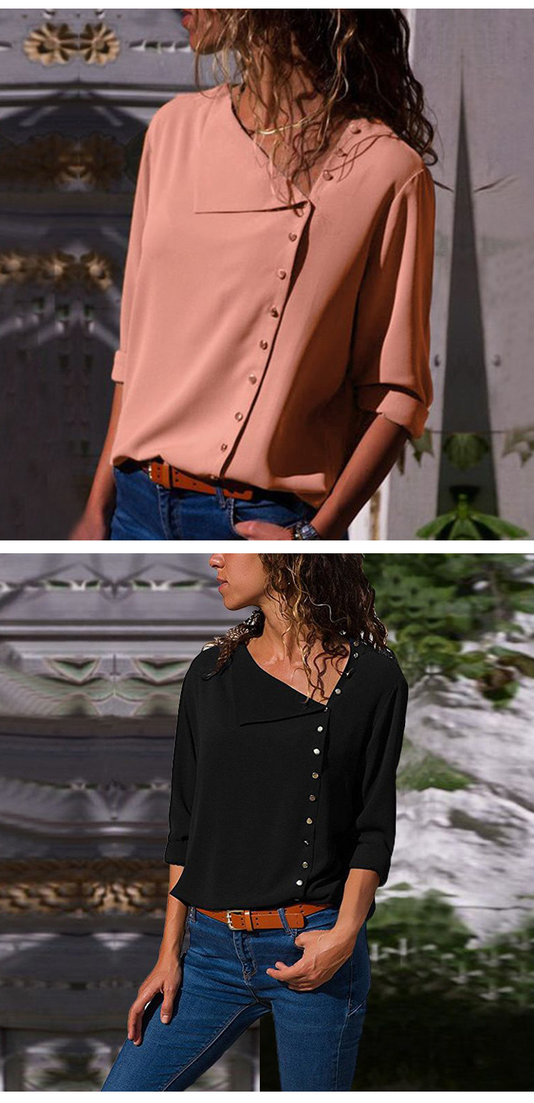 119g Weight Long Sleeve Sleeve Length Single Breasted Placket Type Regular Sleeve Sleeve Type Polyester, Chiffon Fabric Type Wholesale Women's Casual Vintage Style Solid Color Long Sleeve Blouses