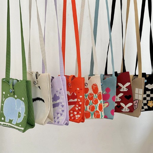 Diseño de nicho adorable panda mini bolso de tejido móvil de mujer versátil portátil de tejido de hombro mochila pequeña bolsa cuadrada